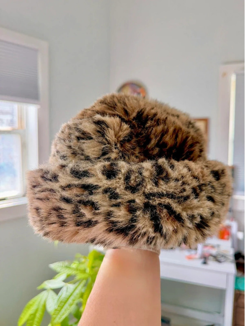 Faux Fur Hat - Leopard Print